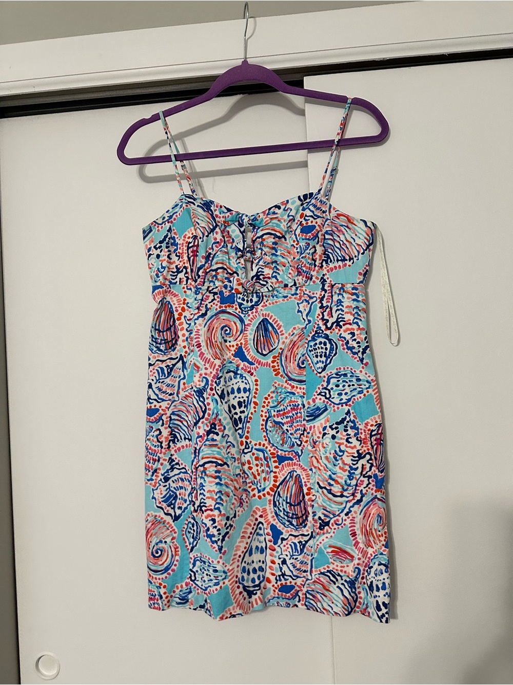 Lilly Pulitzer Aqua Shell-Print Mini Dress with Coral & Navy Accents
